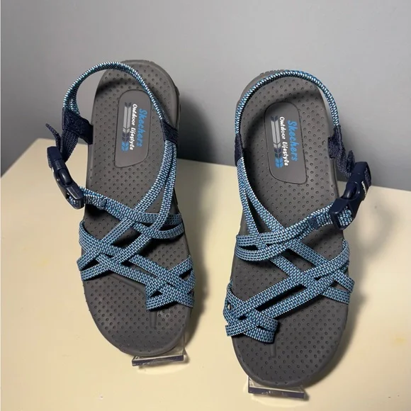 Skechers Blue and Gray Strappy Sandals Womens 7 - Picture 3 of 6